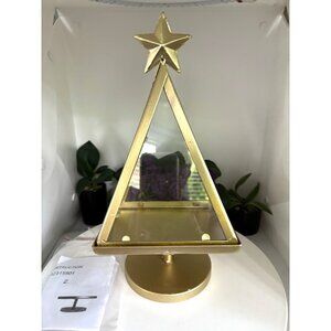 Gold Metal Christmas Tree Display Stand/Candle Holder With Star & Glass Panels